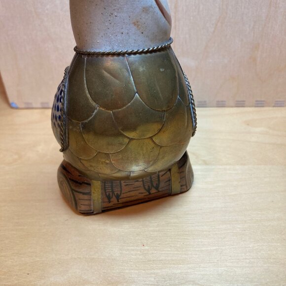 Vintage Tonala Cobalt Blue Toucan with Brass Overlay - Picture 7 of 10